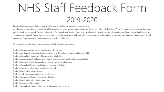 Thumbnail for NHS Staff Feedback Form
